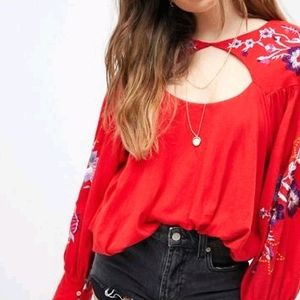 NWT Free People Lita Embroidered Boho Cutout Top